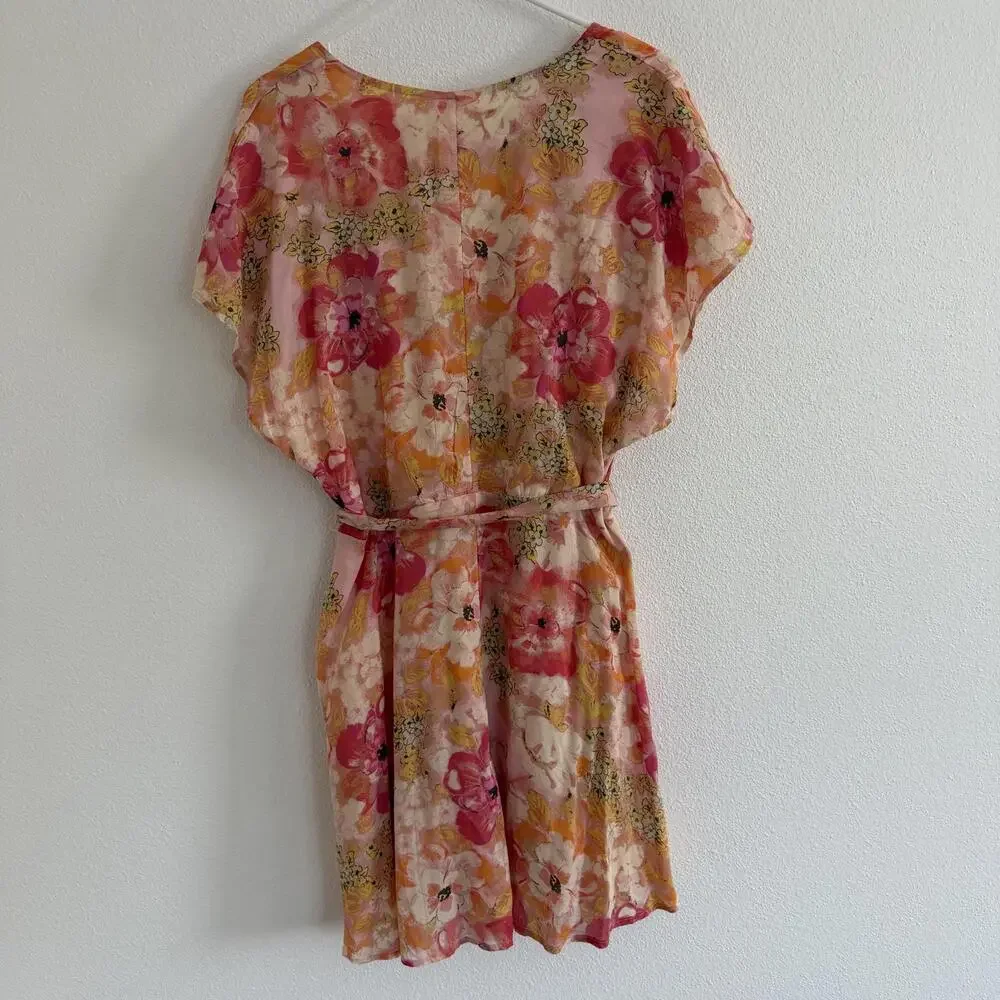 Free People Freddy Tie Mini Dress Floral Sz XL Pink Boho - Picture 6 of 7